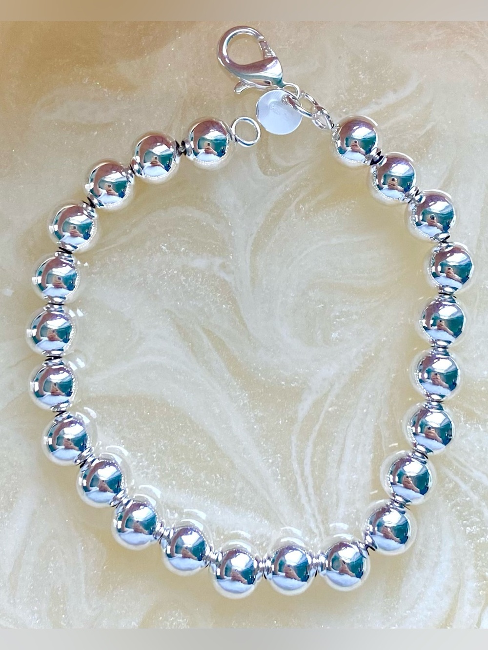 8mm Silver Bead Bracelet